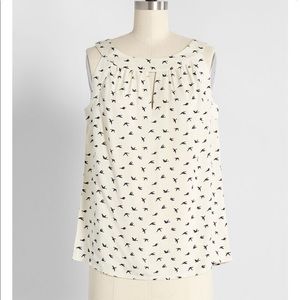 Bird Print Sleeveless Blouse